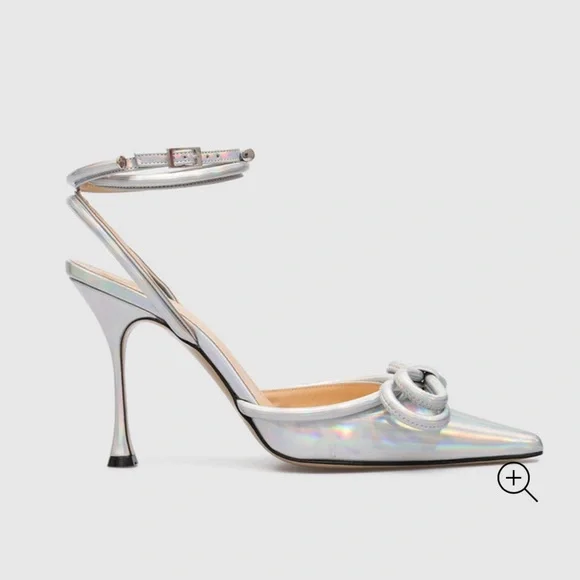 Mach&mach DOUBLE BOW POINTED TOE PUMP IN IRIDESCENTSILVER size 35 new